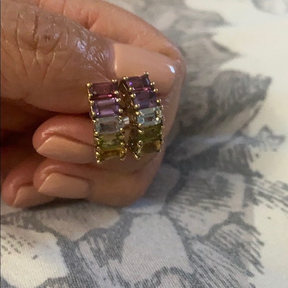 Fashion Jewelry Jewelry - 5 stone rainbow earrings/ silver/gold